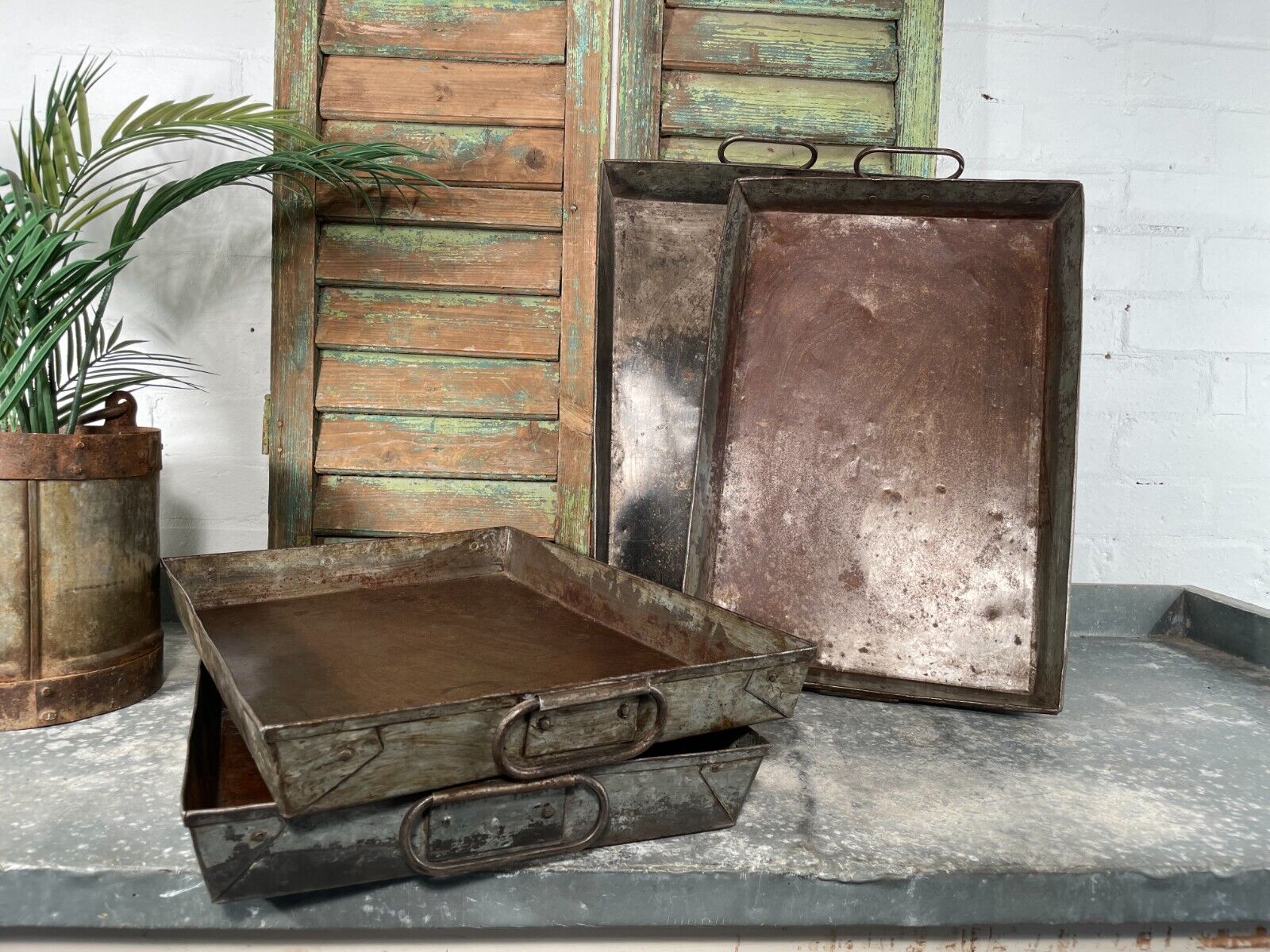 Large Rectangular Industrial Vintage Rustic Galvanised Metal Serving Drinks Tray