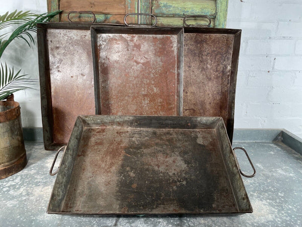 Large Rectangular Industrial Vintage Rustic Galvanised Metal Serving Drinks Tray