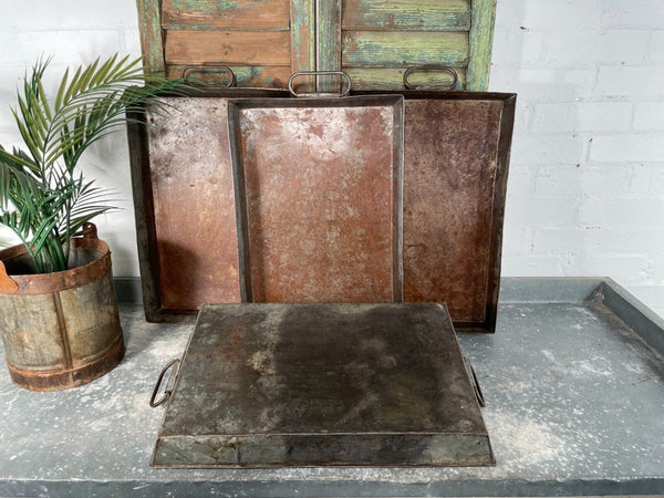 Large Rectangular Industrial Vintage Rustic Galvanised Metal Serving Drinks Tray
