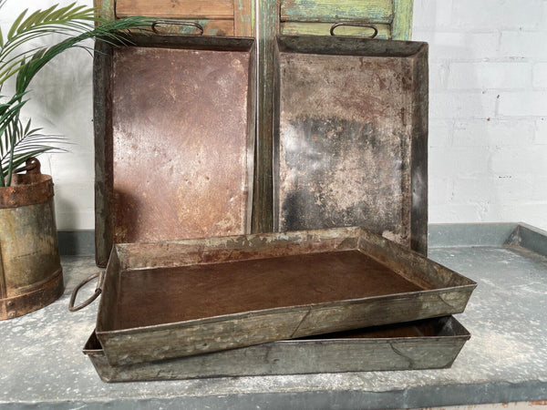 Large Rectangular Industrial Vintage Rustic Galvanised Metal Serving Drinks Tray