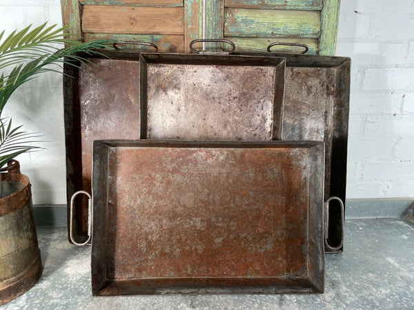 Large Rectangular Industrial Vintage Rustic Galvanised Metal Serving Drinks Tray