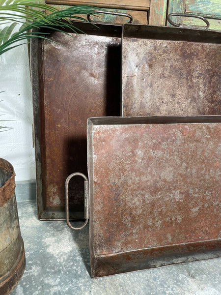 Large Rectangular Industrial Vintage Rustic Galvanised Metal Serving Drinks Tray