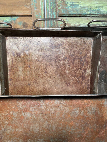 Large Rectangular Industrial Vintage Rustic Galvanised Metal Serving Drinks Tray