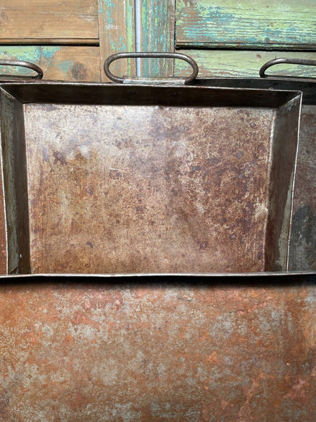 Large Rectangular Industrial Vintage Rustic Galvanised Metal Serving Drinks Tray