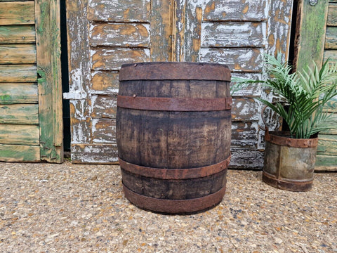Vintage Antique French Oak Wine Barrel Side Garden Table Plant Stand