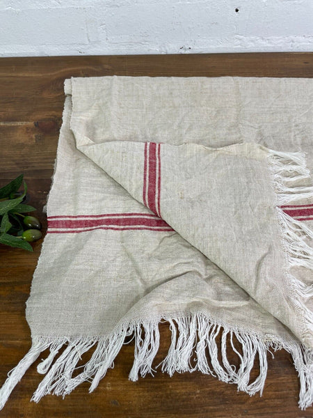 Large Vintage Antique French Hungarian Hemp Linen Table Cloth Upholstery Fabric