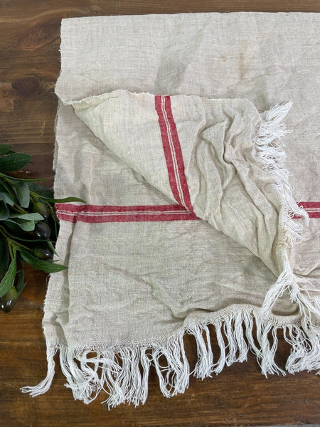 Large Vintage Antique French Hungarian Hemp Linen Table Cloth Upholstery Fabric