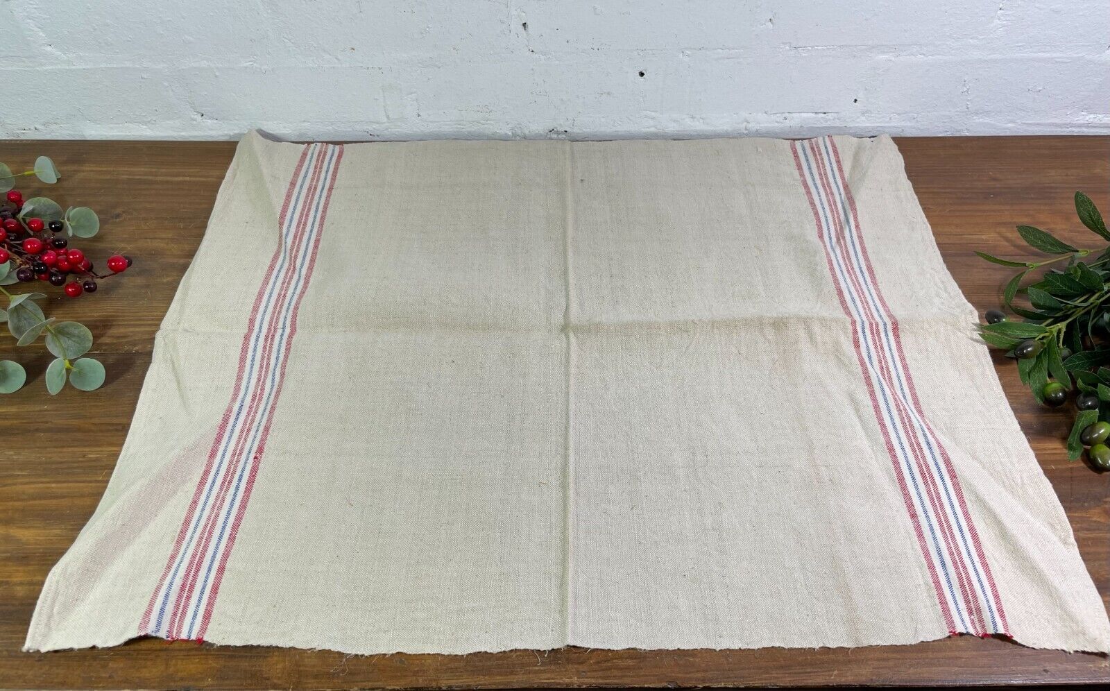 Large Vintage Antique French Hungarian Hemp Linen Table Cloth Upholstery Fabric