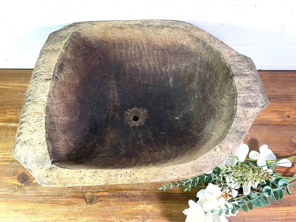 Vintage Hungarian Hand Carved Dug Out Rustic Primitive Dough Bowl Trough Sink