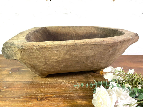 Vintage Hungarian Hand Carved Dug Out Rustic Primitive Dough Bowl Trough Sink