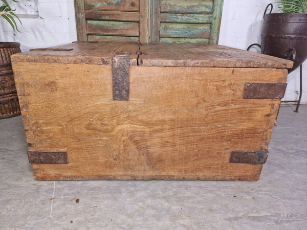 Antique Indian Colonial Military Engineers Hardwood Campaign Chest Trunk