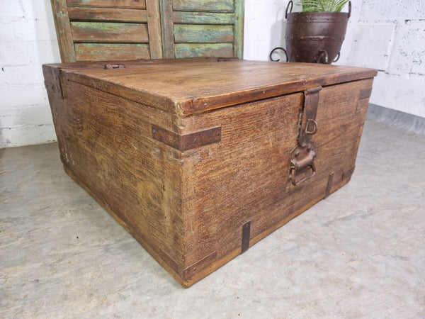Antique Indian Colonial Military Engineers Hardwood Campaign Chest Trunk