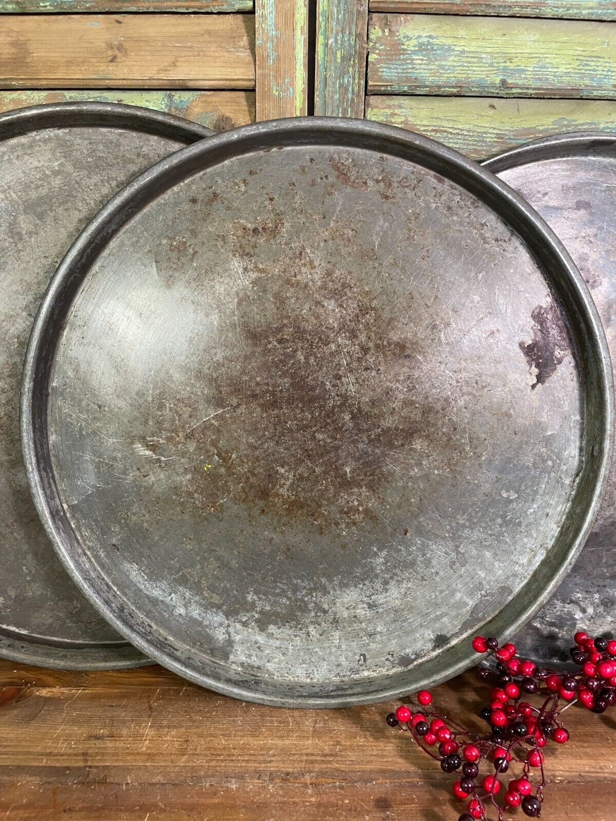 Large Round Industrial Vintage Rustic Zinc Galvanised Metal Serving Drinks Tray