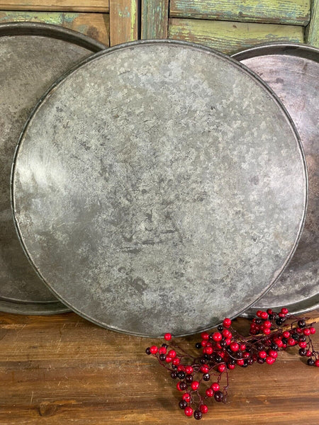 Large Round Industrial Vintage Rustic Zinc Galvanised Metal Serving Drinks Tray
