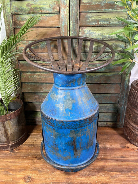 Vintage Reclaimed Recycled Blue Milk Churn Bar Stool Seat