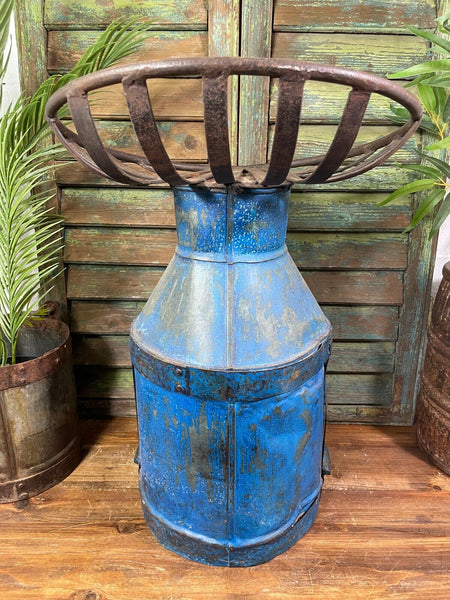 Vintage Reclaimed Recycled Blue Milk Churn Bar Stool Seat