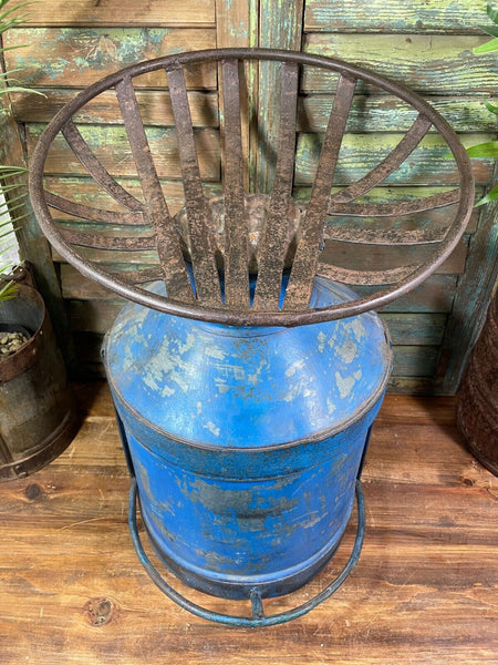 Vintage Reclaimed Recycled Blue Milk Churn Bar Stool Seat