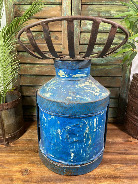Vintage Reclaimed Recycled Blue Milk Churn Bar Stool Seat