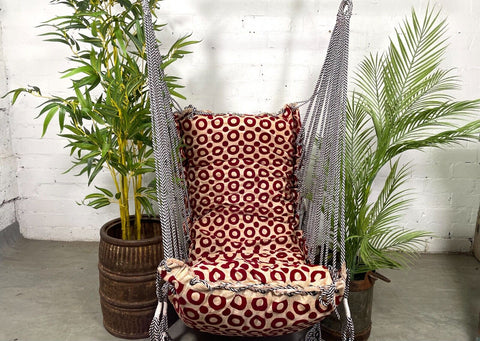 Reclaimed Hand Made Red  Indian Padded Rope Swing Hammock Seat Chair
