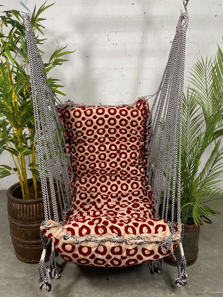 Reclaimed Hand Made Red  Indian Padded Rope Swing Hammock Seat Chair