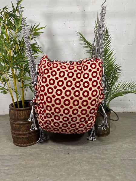 Reclaimed Hand Made Red  Indian Padded Rope Swing Hammock Seat Chair
