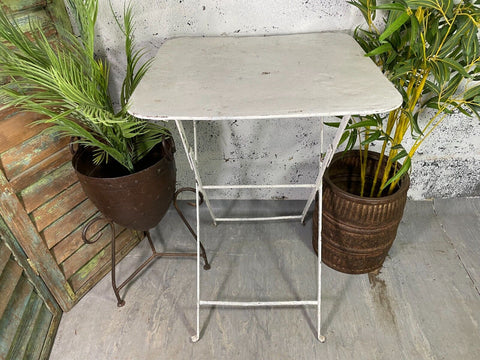 Vintage Small White French Rustic Metal Folding Bistro Garden Patio Wine Table