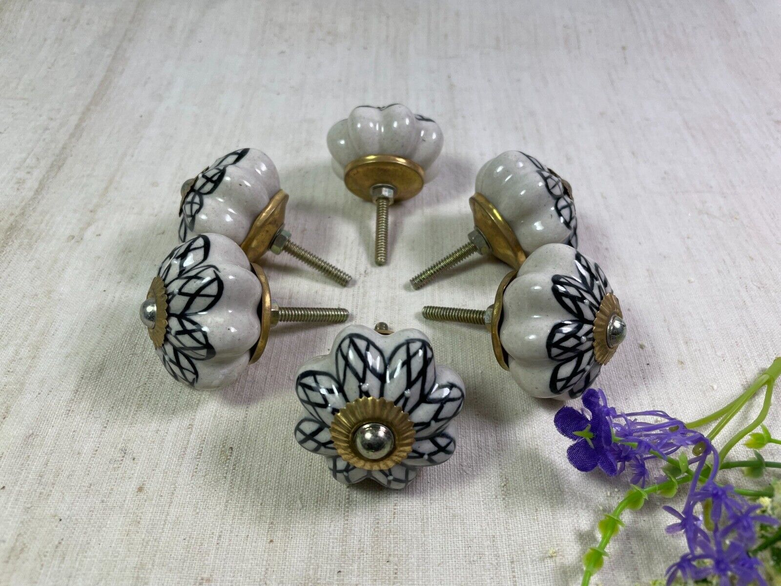 Set 6 Vintage Ceramic Kitchen Bathroom Bedroom Cupboard Drawer Door Knob Handle