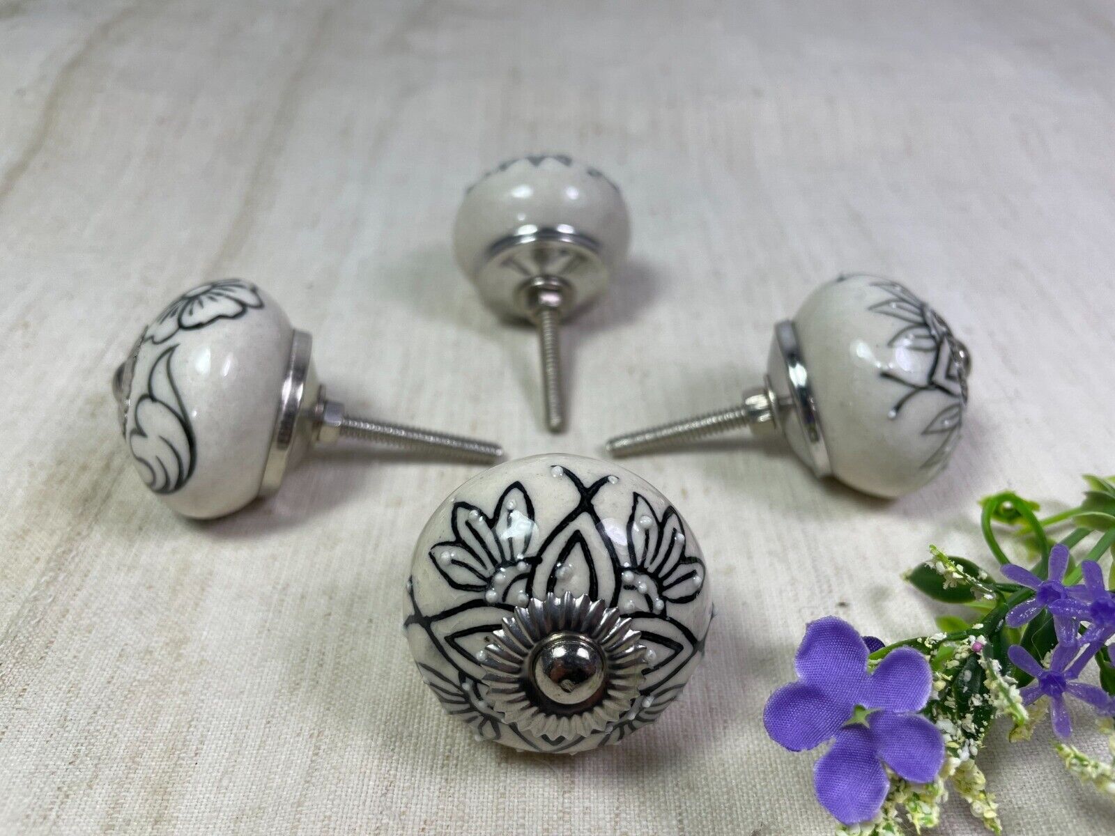 Set 4 Vintage Ceramic Kitchen Bathroom Bedroom Cupboard Drawer Door Knob Handle