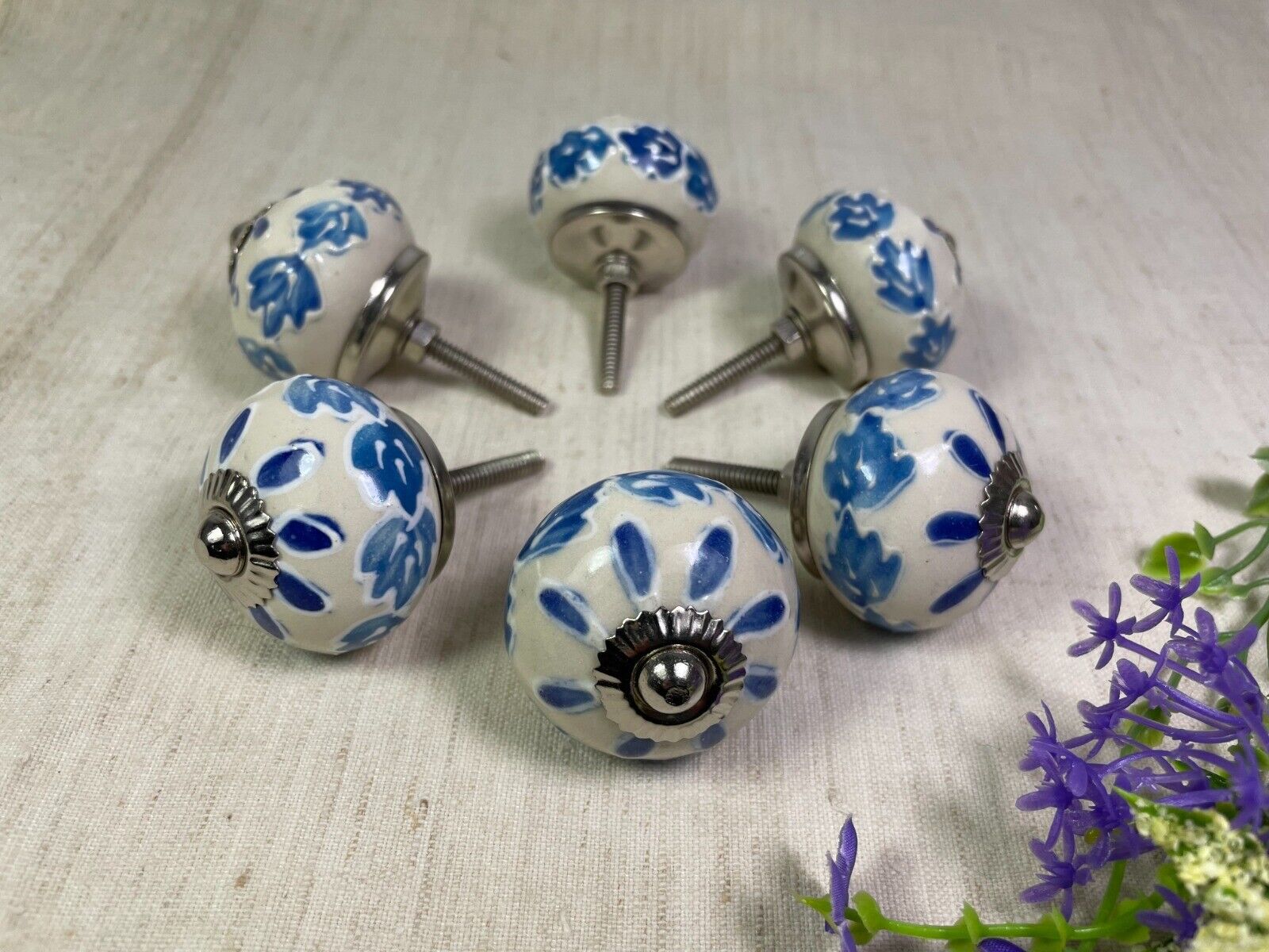 Set 6 Vintage Ceramic Kitchen Bathroom Bedroom Cupboard Drawer Door Knob Handle