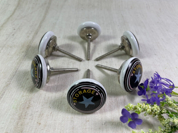Set 6 Vintage Ceramic Kitchen Bathroom Bedroom Cupboard Drawer Door Knob Handle