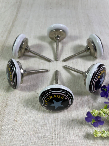Set 6 Vintage Ceramic Kitchen Bathroom Bedroom Cupboard Drawer Door Knob Handle