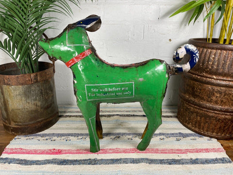 Hand Made Reclaimed Recycled Metal Oil Drum Paint Tin Dog Sculpture Garden