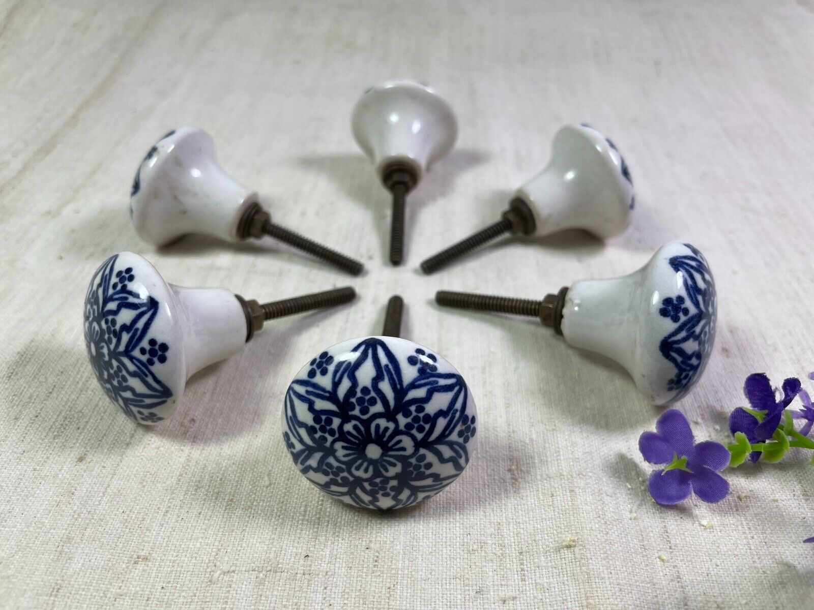 Set 6 Vintage Ceramic Kitchen Bathroom Bedroom Cupboard Drawer Door Knob Handle