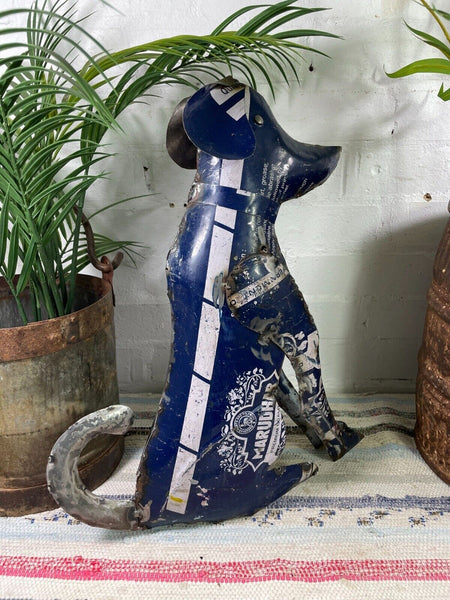 Hand Made Reclaimed Recycled Metal Oil Drum Paint Tin Dog Sculpture Garden