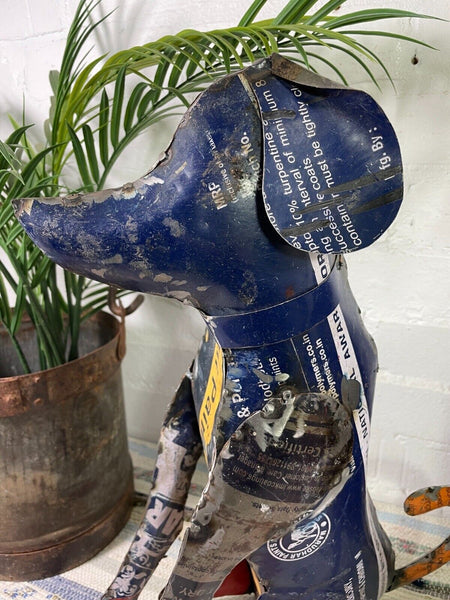 Hand Made Reclaimed Recycled Metal Oil Drum Paint Tin Dog Sculpture Garden