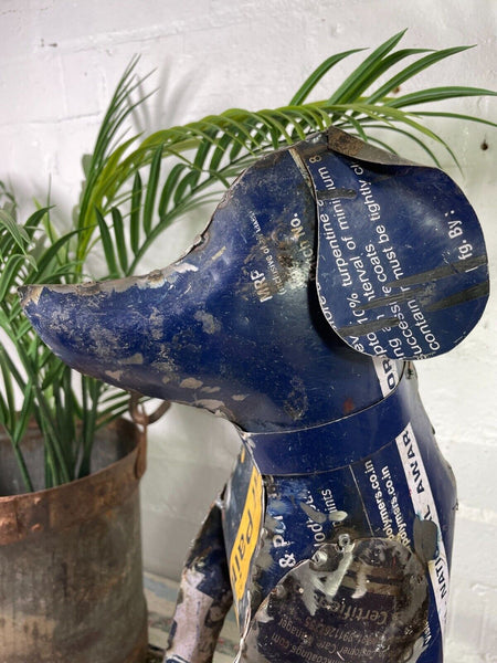 Hand Made Reclaimed Recycled Metal Oil Drum Paint Tin Dog Sculpture Garden