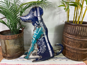 Hand Made Reclaimed Recycled Metal Oil Drum Paint Tin Dog Sculpture Garden