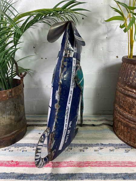 Hand Made Reclaimed Recycled Metal Oil Drum Paint Tin Dog Sculpture Garden