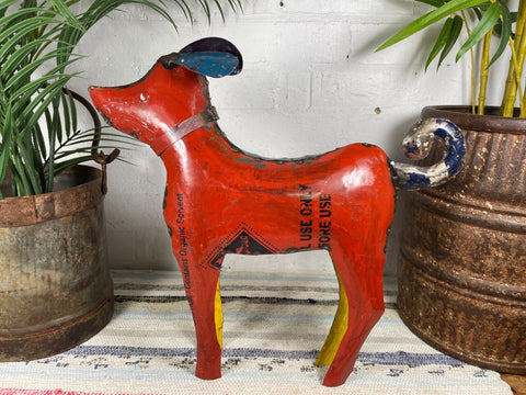 Hand Made Reclaimed Recycled Metal Oil Drum Paint Tin Dog Sculpture Garden