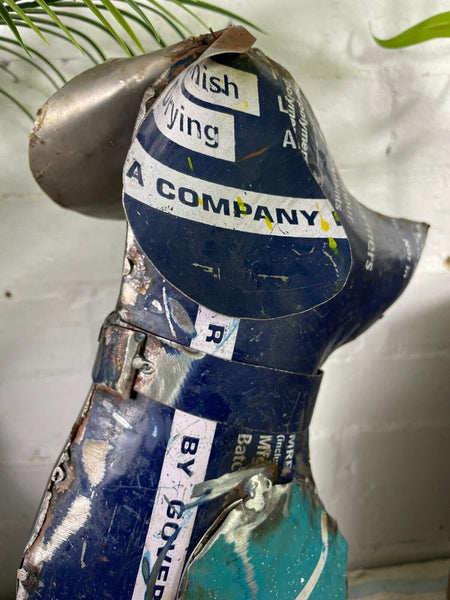 Hand Made Reclaimed Recycled Metal Oil Drum Paint Tin Dog Sculpture Garden