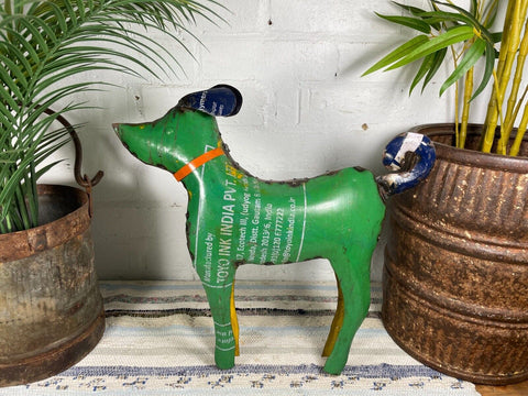 Hand Made Reclaimed Recycled Metal Oil Drum Paint Tin Dog Sculpture Garden