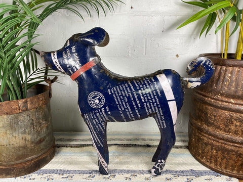 Hand Made Reclaimed Recycled Metal Oil Drum Paint Tin Dog Sculpture Garden