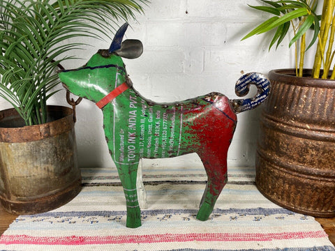 Hand Made Reclaimed Recycled Metal Oil Drum Paint Tin Dog Sculpture Garden