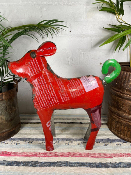 Hand Made Reclaimed Recycled Metal Oil Drum Paint Tin Dog Sculpture Garden