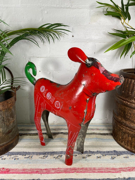 Hand Made Reclaimed Recycled Metal Oil Drum Paint Tin Dog Sculpture Garden