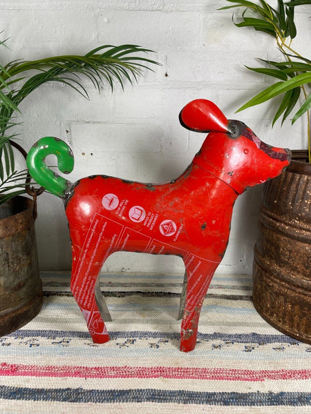 Hand Made Reclaimed Recycled Metal Oil Drum Paint Tin Dog Sculpture Garden