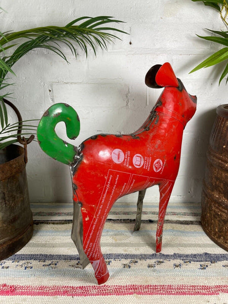 Hand Made Reclaimed Recycled Metal Oil Drum Paint Tin Dog Sculpture Garden