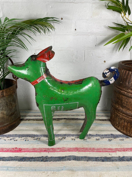 Hand Made Reclaimed Recycled Metal Oil Drum Paint Tin Dog Sculpture Garden