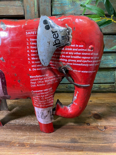 Hand Made Recycled Reclaimed Metal Oil Drum Paint Tin Elephant Sculpture Garden