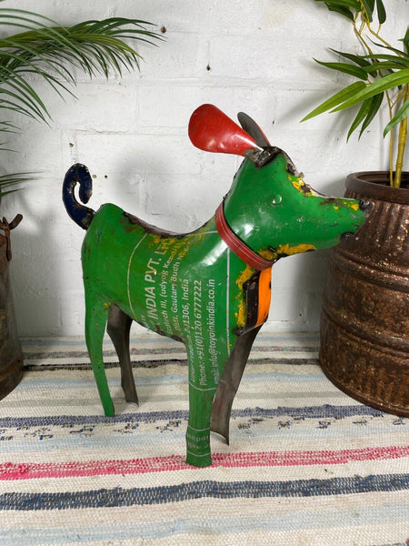 Hand Made Reclaimed Recycled Metal Oil Drum Paint Tin Dog Sculpture Garden